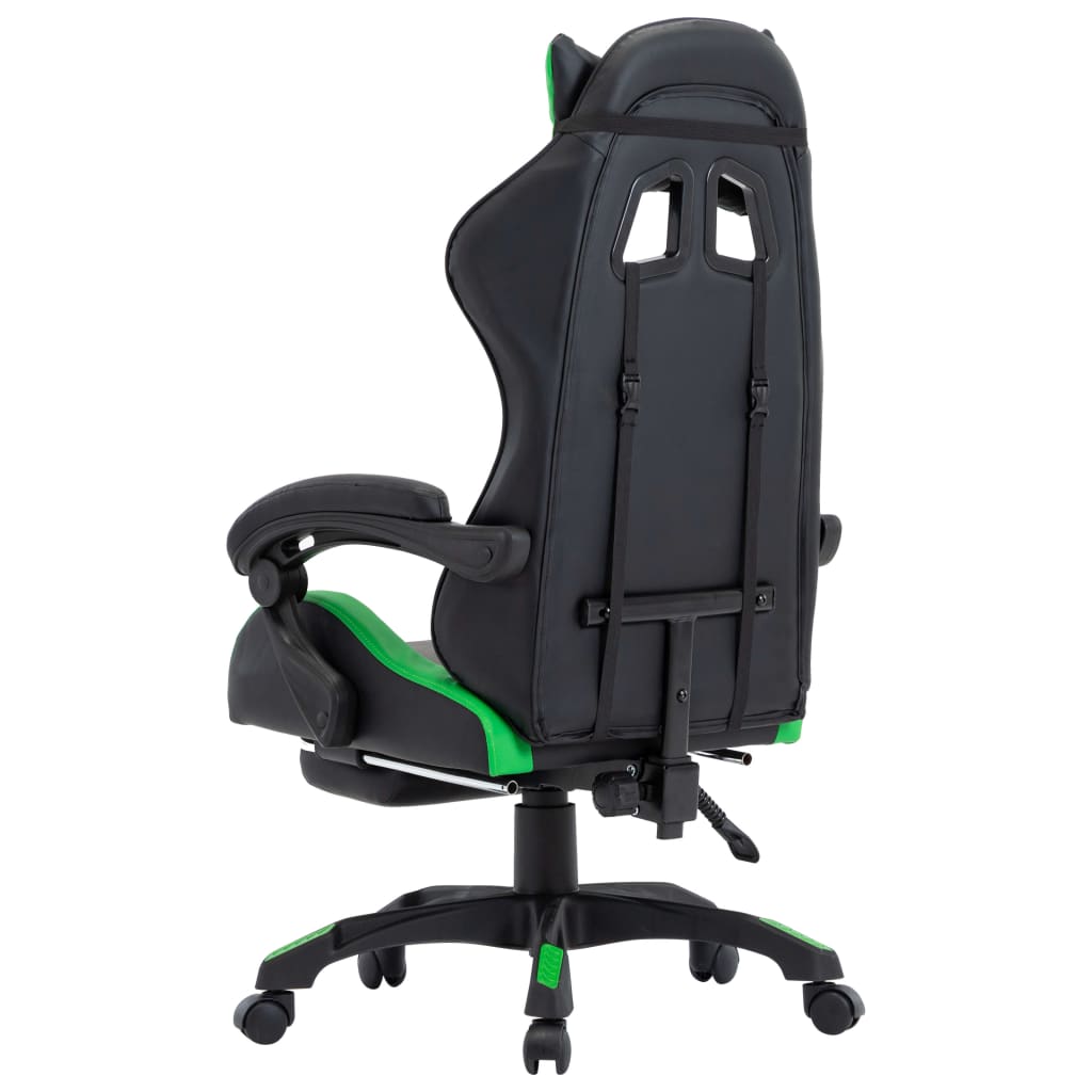 Sedia Da Gaming Con Poggiapiedi Verde E Nera In Similpelle