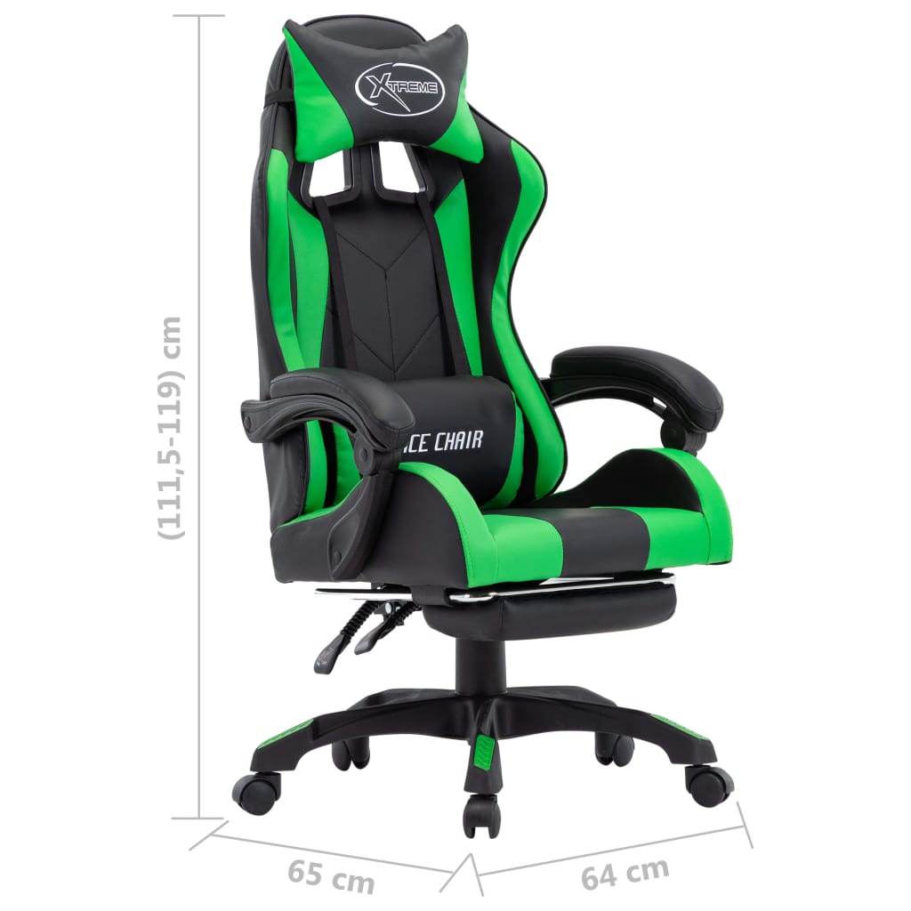 Sedia Da Gaming Con Poggiapiedi Verde E Nera In Similpelle