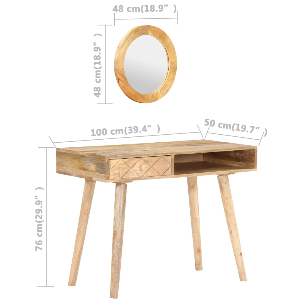 Tavolino Da Trucco 100X50X76 Cm In Legno Massello Di Mango