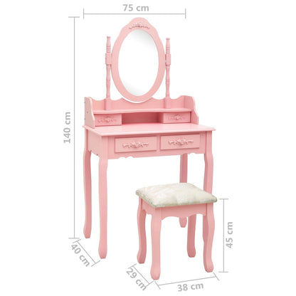 Tavolo Da Trucco Con Sgabello 75X69X140 Cm Legno Paulownia