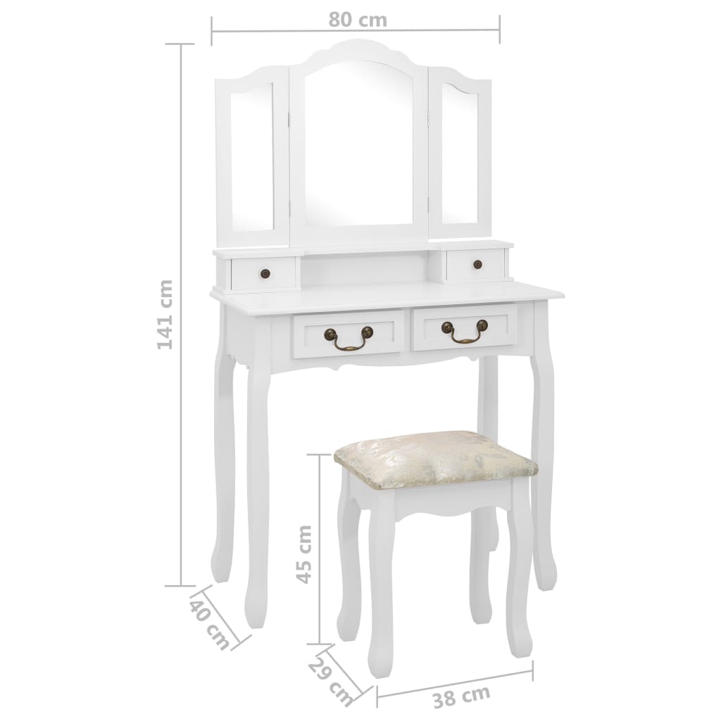 Tavolo Da Trucco E Sgabello 80X69X141 Cm Legno Paulownia