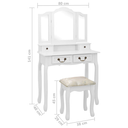 Tavolo Da Trucco E Sgabello 80X69X141 Cm Legno Paulownia
