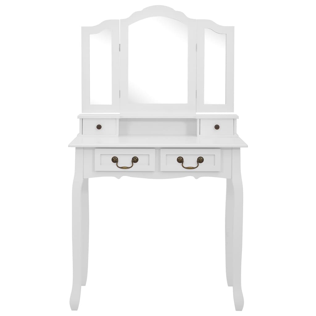 Tavolo Da Trucco E Sgabello 80X69X141 Cm Legno Paulownia