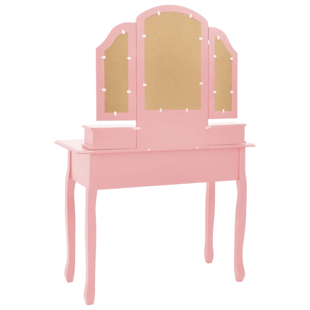 Tavolo Da Trucco E Sgabello 100X40X146Cm Legno Paulownia