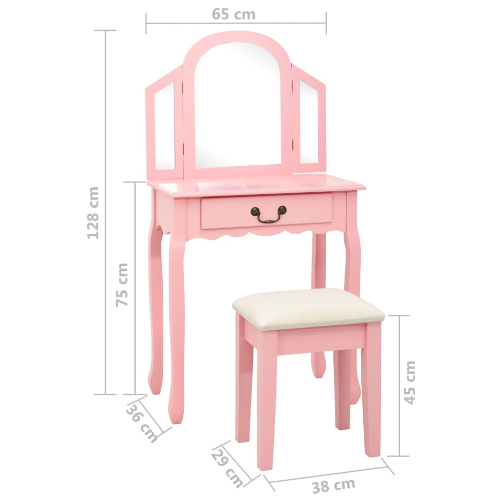 Tavolo Da Trucco Con Sgabello 65X36X128 Cm Paulownia E Mdf