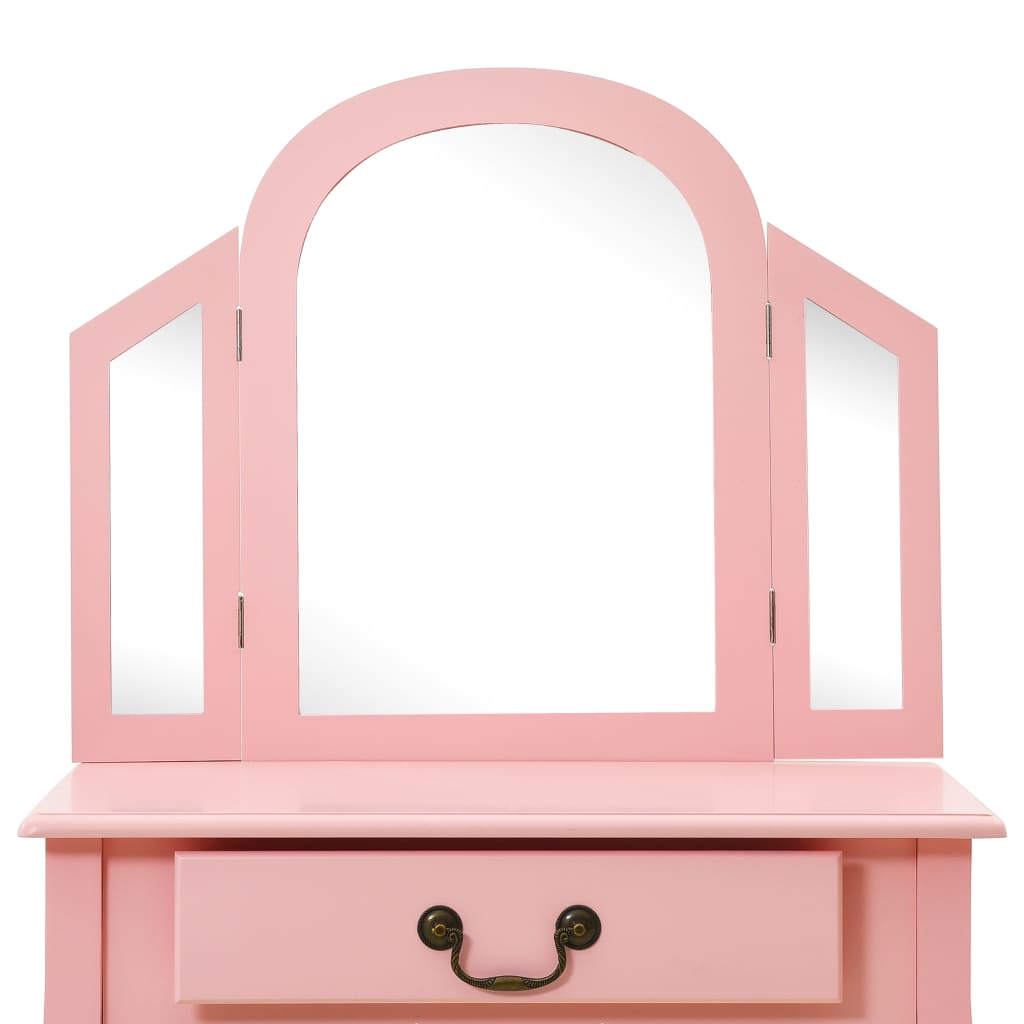 Tavolo Da Trucco Con Sgabello 65X36X128 Cm Paulownia E Mdf