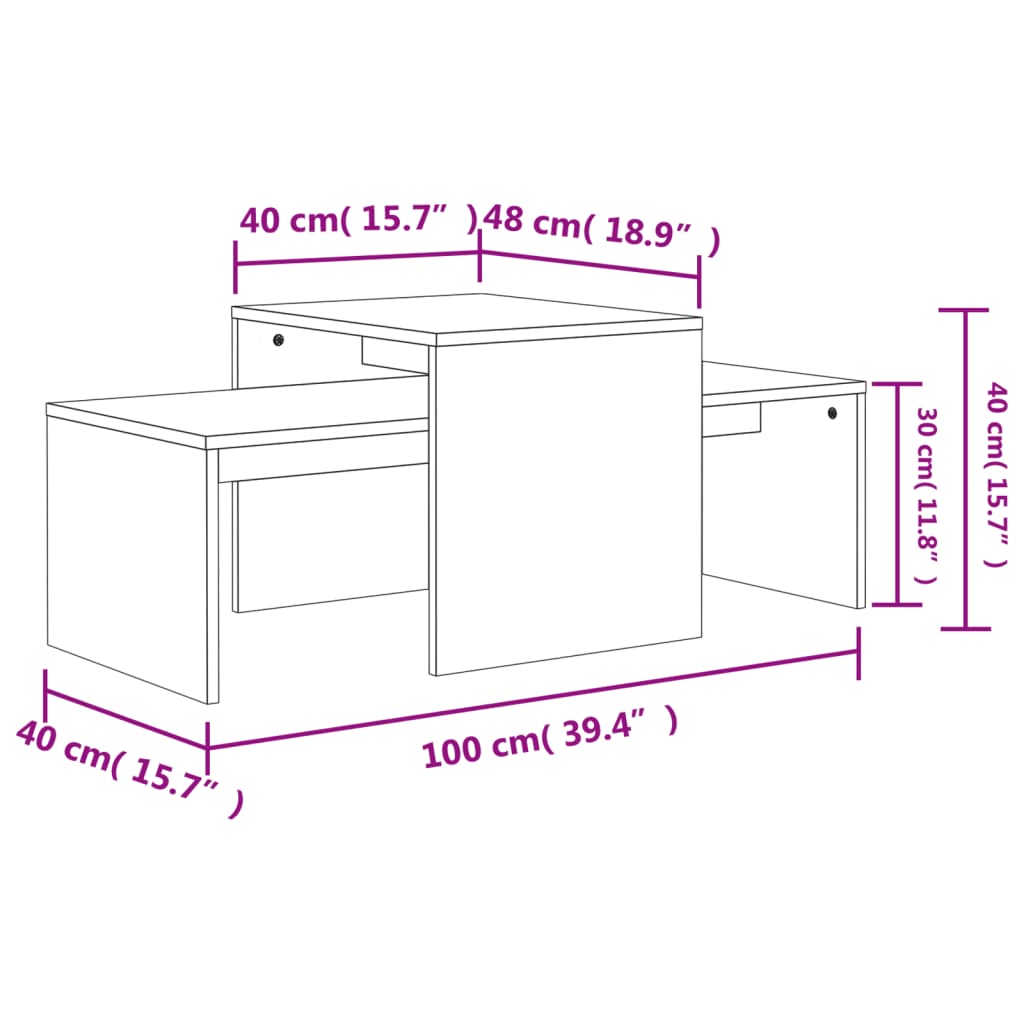 Set Tavolini Da Salotto 100X48X40 Cm Multistrato