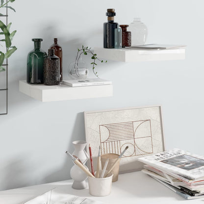 Scaffali A Parete 2 Pz 120X23,5X3,8 Cm In Mdf Bianco Lucido
