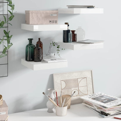 Scaffali A Parete 2 Pz 120X23,5X3,8 Cm In Mdf Bianco Lucido