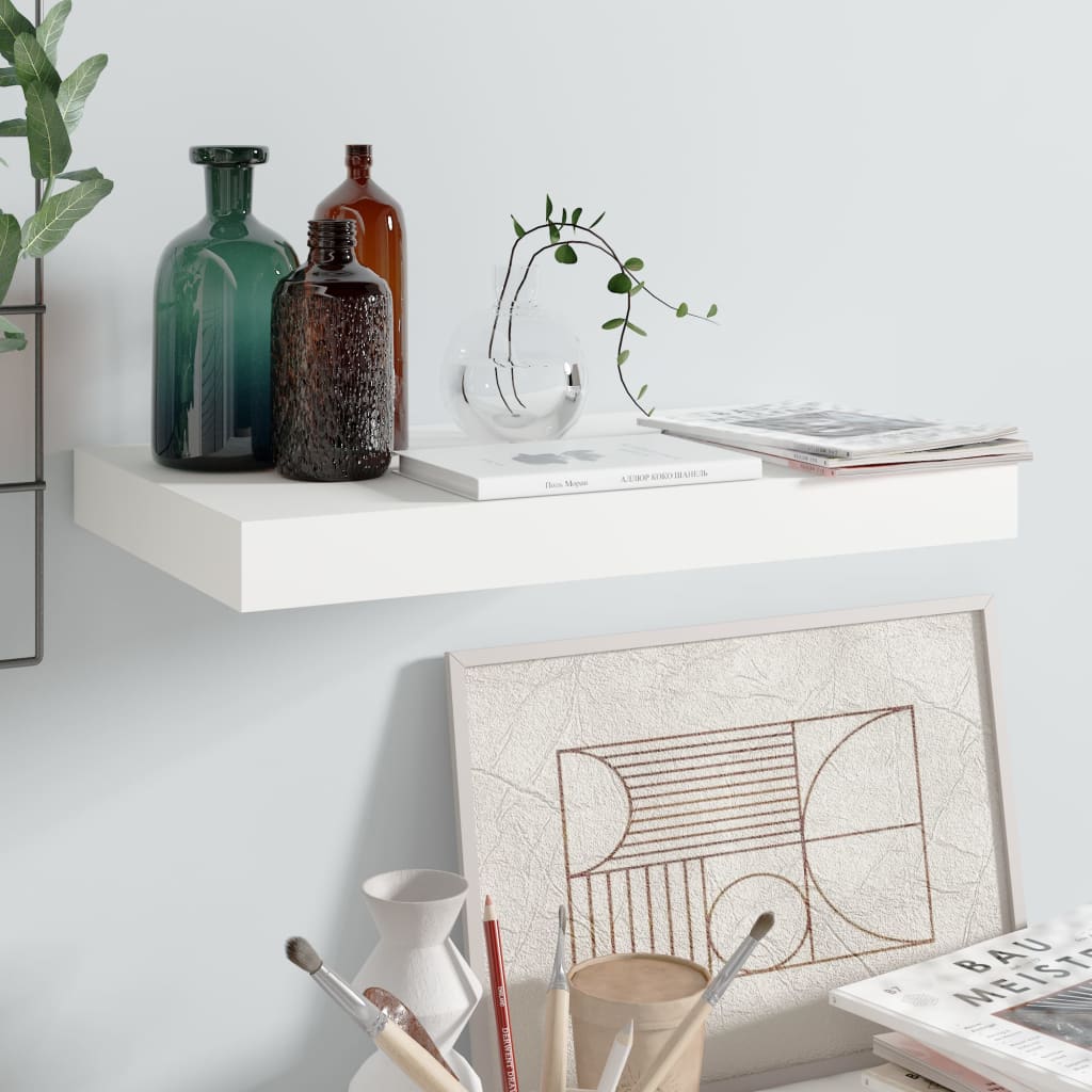 Scaffali A Parete 2 Pz 120X23,5X3,8 Cm In Mdf Bianco Lucido