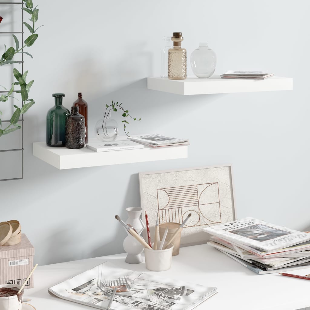 Scaffali A Parete 2 Pz 120X23,5X3,8 Cm In Mdf Bianco Lucido