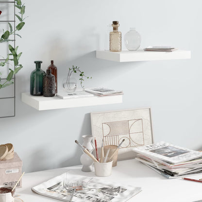 Scaffali A Parete 2 Pz 120X23,5X3,8 Cm In Mdf Bianco Lucido