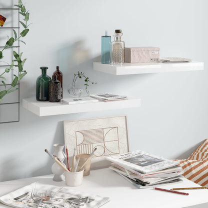 Scaffali A Parete 2 Pz 120X23,5X3,8 Cm In Mdf Bianco Lucido
