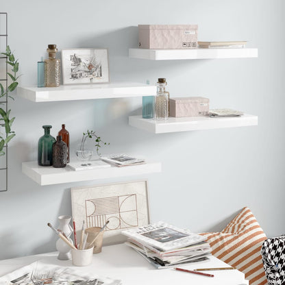 Scaffali A Parete 2 Pz 120X23,5X3,8 Cm In Mdf Bianco Lucido