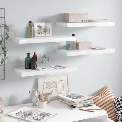 Scaffali A Parete 2 Pz 120X23,5X3,8 Cm In Mdf Bianco Lucido