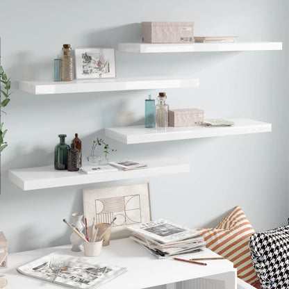 Scaffali A Parete 2 Pz 120X23,5X3,8 Cm In Mdf Bianco Lucido