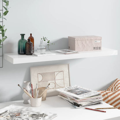 Scaffali A Parete 2 Pz 120X23,5X3,8 Cm In Mdf Bianco Lucido