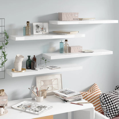 Scaffali A Parete 2 Pz 120X23,5X3,8 Cm In Mdf Bianco Lucido