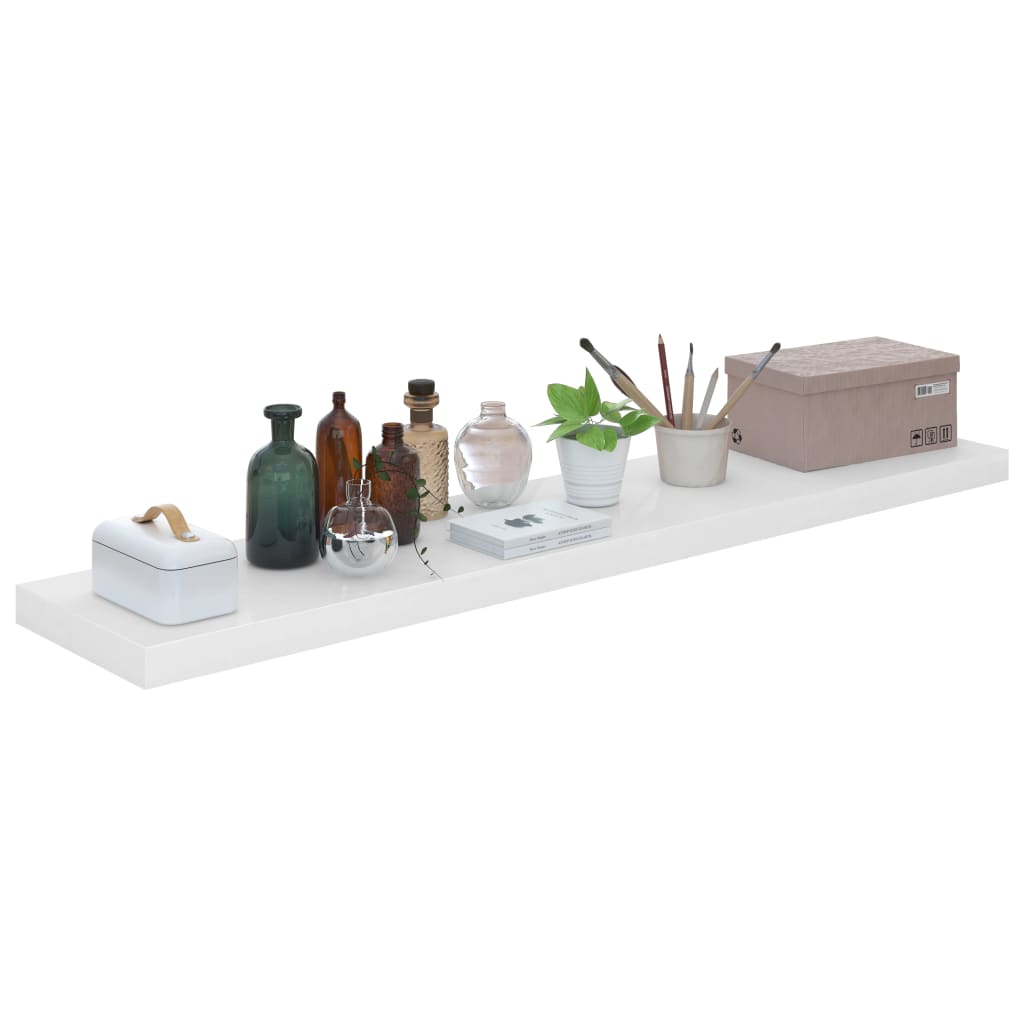 Scaffali A Parete 2 Pz 120X23,5X3,8 Cm In Mdf Bianco Lucido