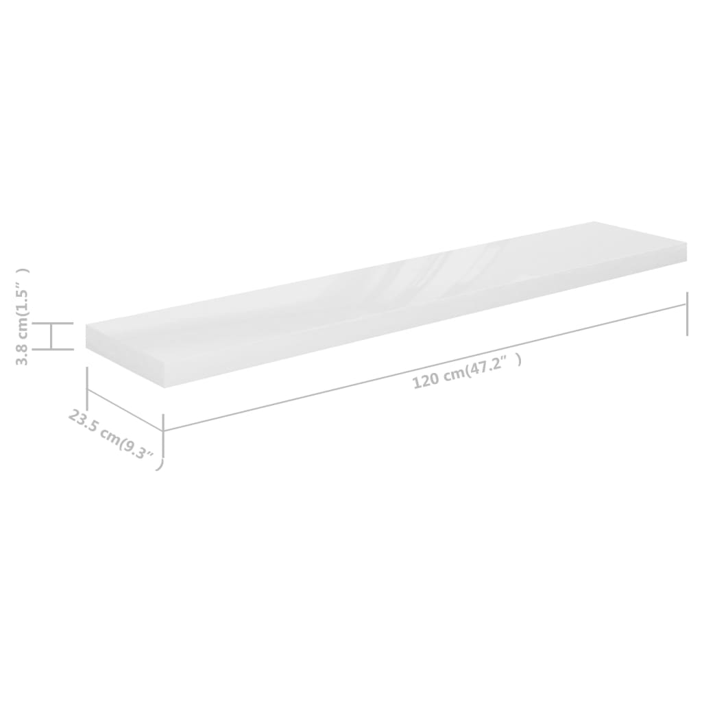 Scaffali A Parete 2 Pz 120X23,5X3,8 Cm In Mdf Bianco Lucido