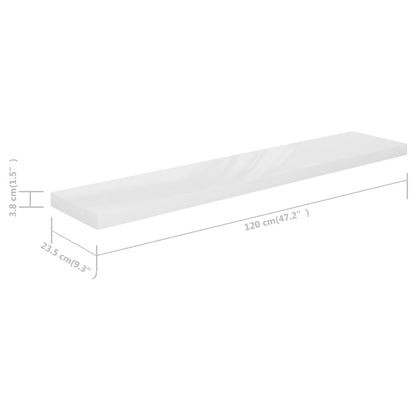 Scaffali A Parete 2 Pz 120X23,5X3,8 Cm In Mdf Bianco Lucido