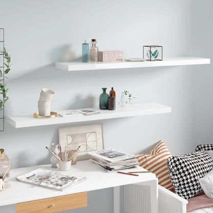 Scaffali A Parete 2 Pz 120X23,5X3,8 Cm In Mdf Bianco Lucido