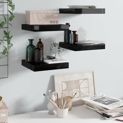 Scaffali A Parete 2 Pz 60X23,5X3,8 Cm In Mdf Nero Lucido