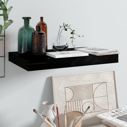 Scaffali A Parete 2 Pz 60X23,5X3,8 Cm In Mdf Nero Lucido