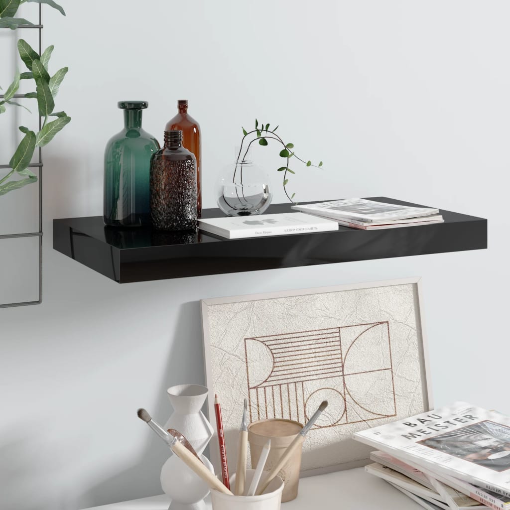 Scaffali A Parete 2 Pz 60X23,5X3,8 Cm In Mdf Nero Lucido