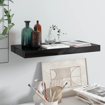 Scaffali A Parete 2 Pz 60X23,5X3,8 Cm In Mdf Nero Lucido