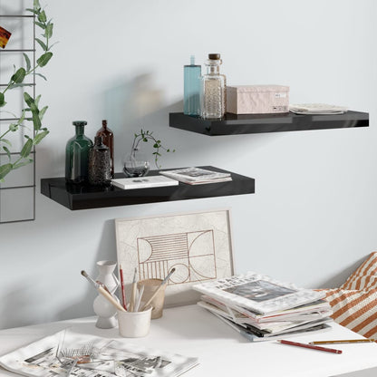 Scaffali A Parete 2 Pz 60X23,5X3,8 Cm In Mdf Nero Lucido