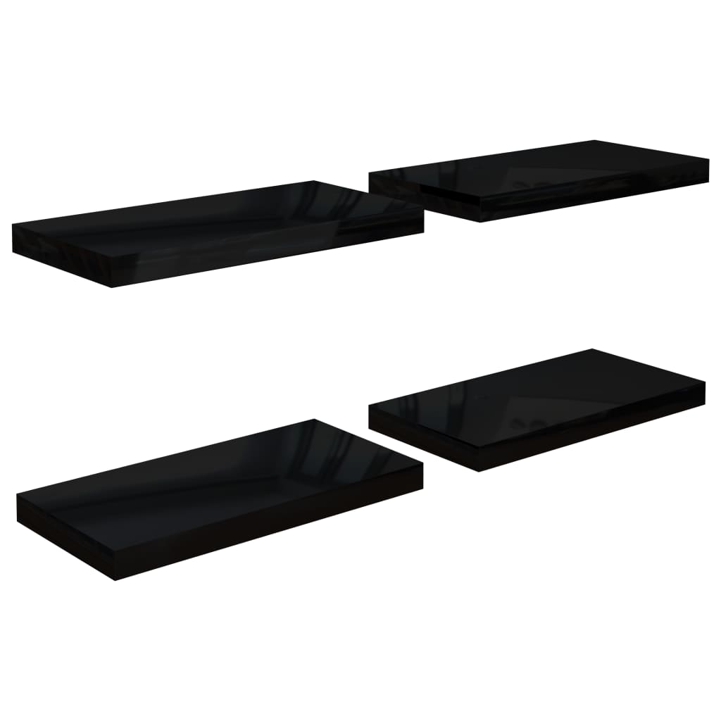 Scaffali A Parete 2 Pz 60X23,5X3,8 Cm In Mdf Nero Lucido