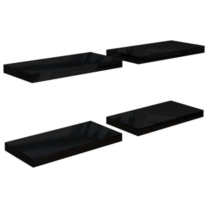Scaffali A Parete 2 Pz 60X23,5X3,8 Cm In Mdf Nero Lucido