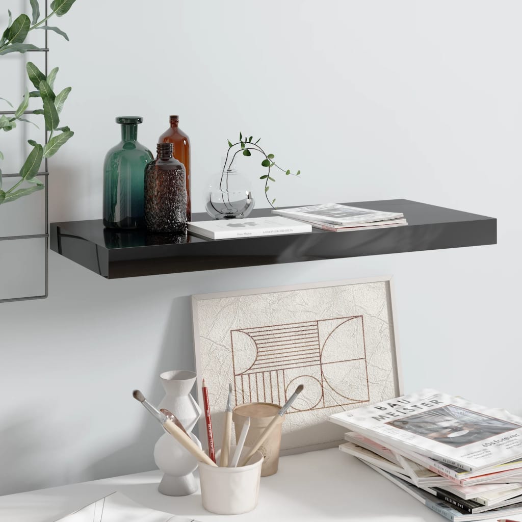 Scaffali A Parete 2 Pz 60X23,5X3,8 Cm In Mdf Nero Lucido