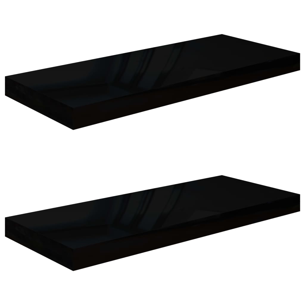 Scaffali A Parete 2 Pz 60X23,5X3,8 Cm In Mdf Nero Lucido