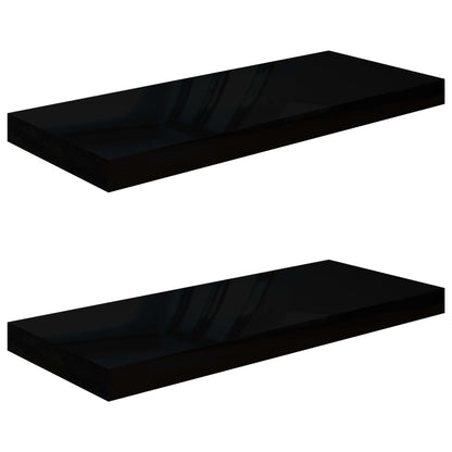 Scaffali A Parete 2 Pz 60X23,5X3,8 Cm In Mdf Nero Lucido