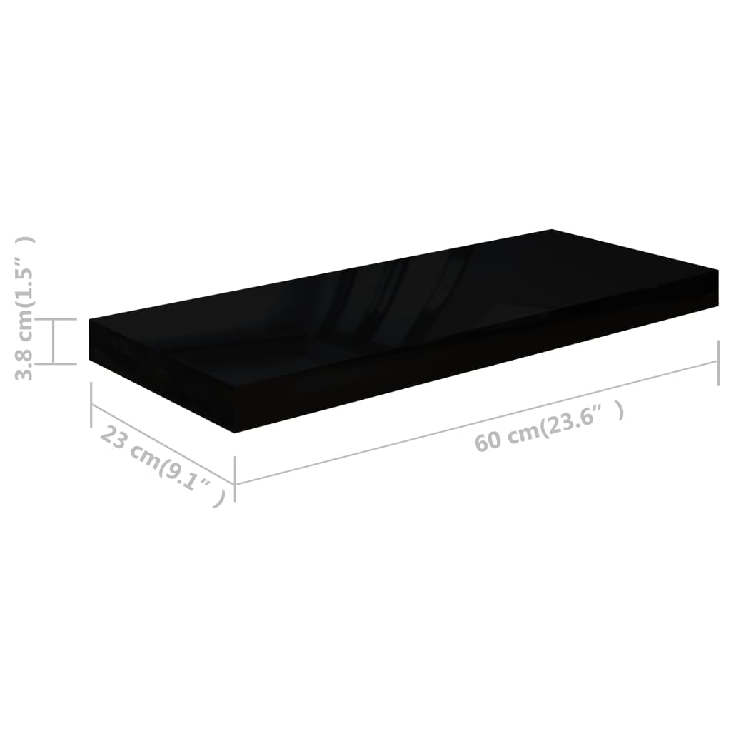 Scaffali A Parete 2 Pz 60X23,5X3,8 Cm In Mdf Nero Lucido