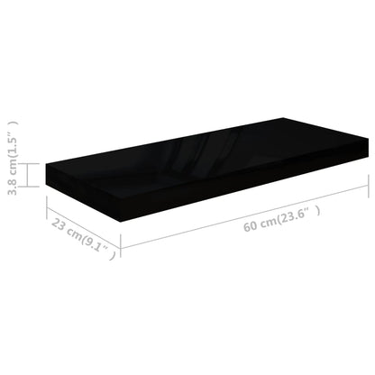 Scaffali A Parete 2 Pz 60X23,5X3,8 Cm In Mdf Nero Lucido