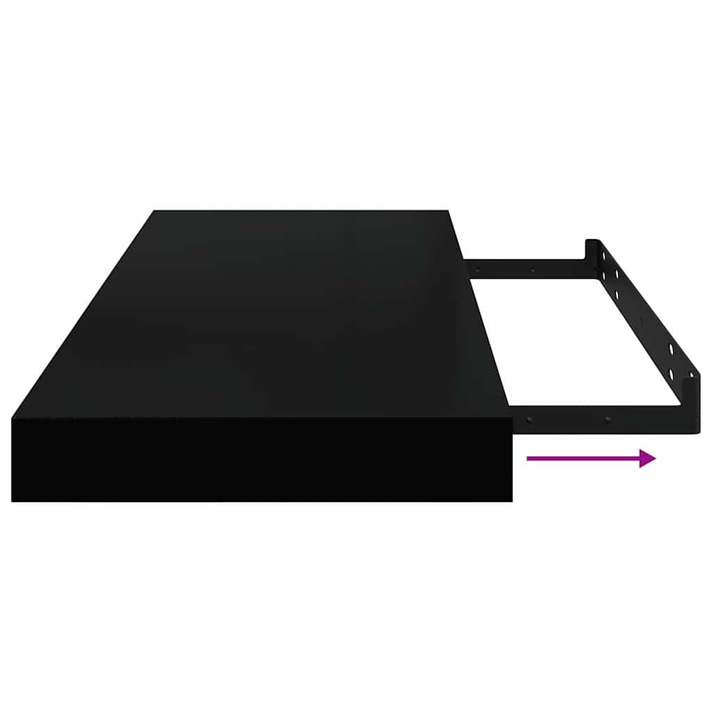 Scaffali A Parete 2 Pz 60X23,5X3,8 Cm In Mdf Nero Lucido
