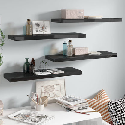 Scaffali A Parete 2 Pz 60X23,5X3,8 Cm In Mdf Nero Lucido