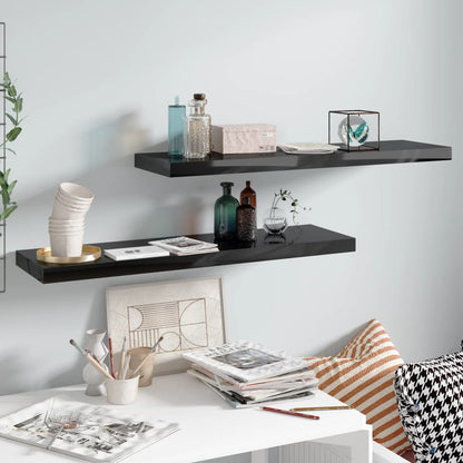 Scaffali A Parete 2 Pz 60X23,5X3,8 Cm In Mdf Nero Lucido