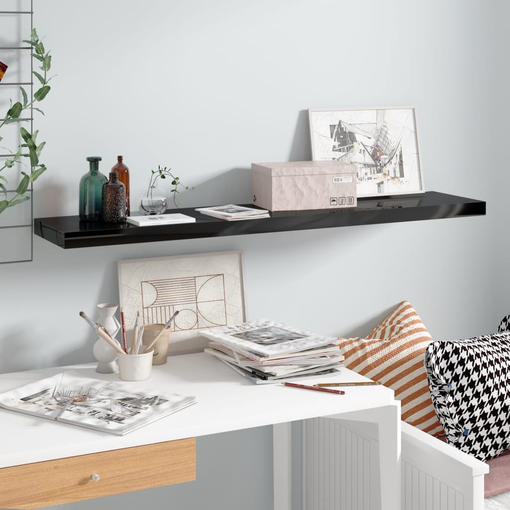 Scaffali A Parete 2 Pz 60X23,5X3,8 Cm In Mdf Nero Lucido