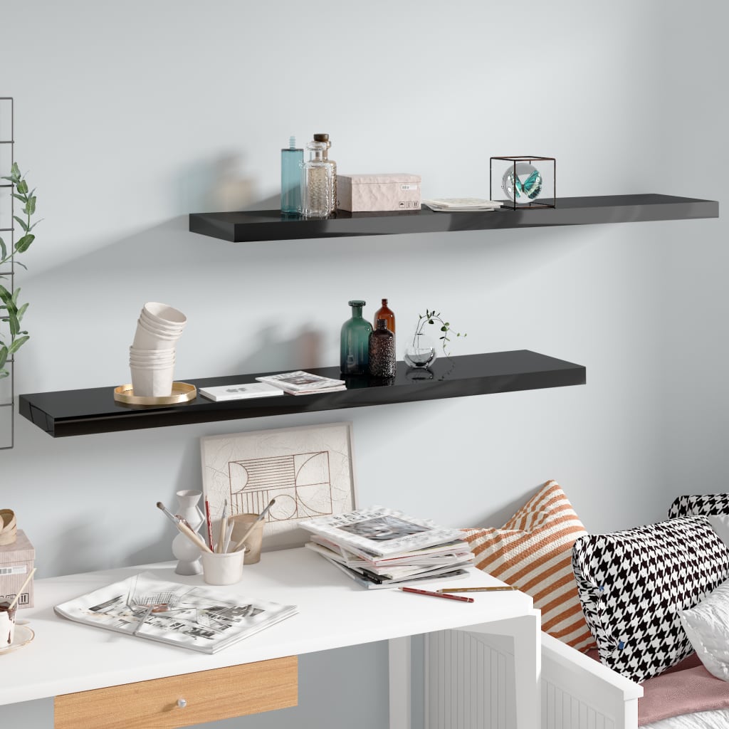 Scaffali A Parete 2 Pz 60X23,5X3,8 Cm In Mdf Nero Lucido