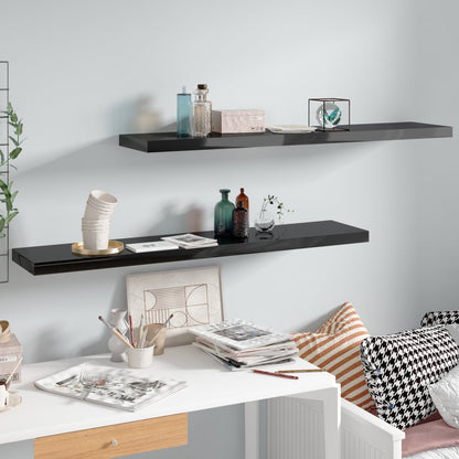 Scaffali A Parete 2 Pz 60X23,5X3,8 Cm In Mdf Nero Lucido