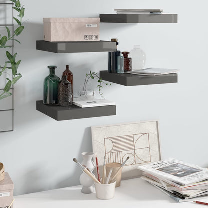 Scaffali A Parete 4 Pz 90X23,5X3,8 Cm In Mdf Grigio Lucido