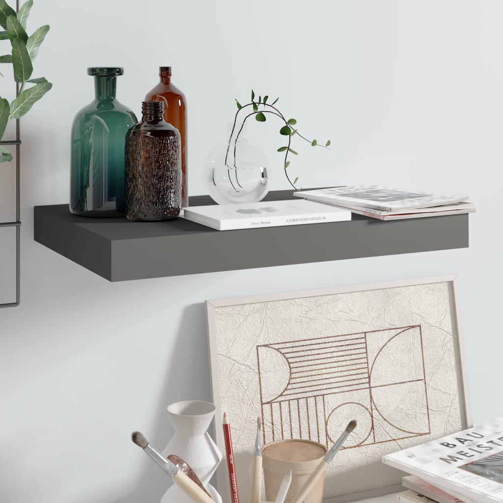 Scaffali A Parete 4 Pz 90X23,5X3,8 Cm In Mdf Grigio Lucido