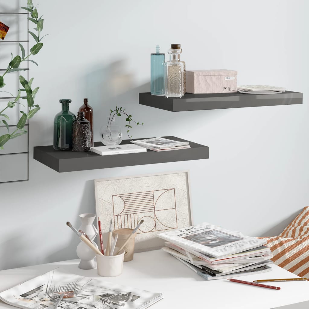 Scaffali A Parete 4 Pz 90X23,5X3,8 Cm In Mdf Grigio Lucido