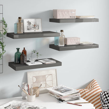 Scaffali A Parete 4 Pz 90X23,5X3,8 Cm In Mdf Grigio Lucido