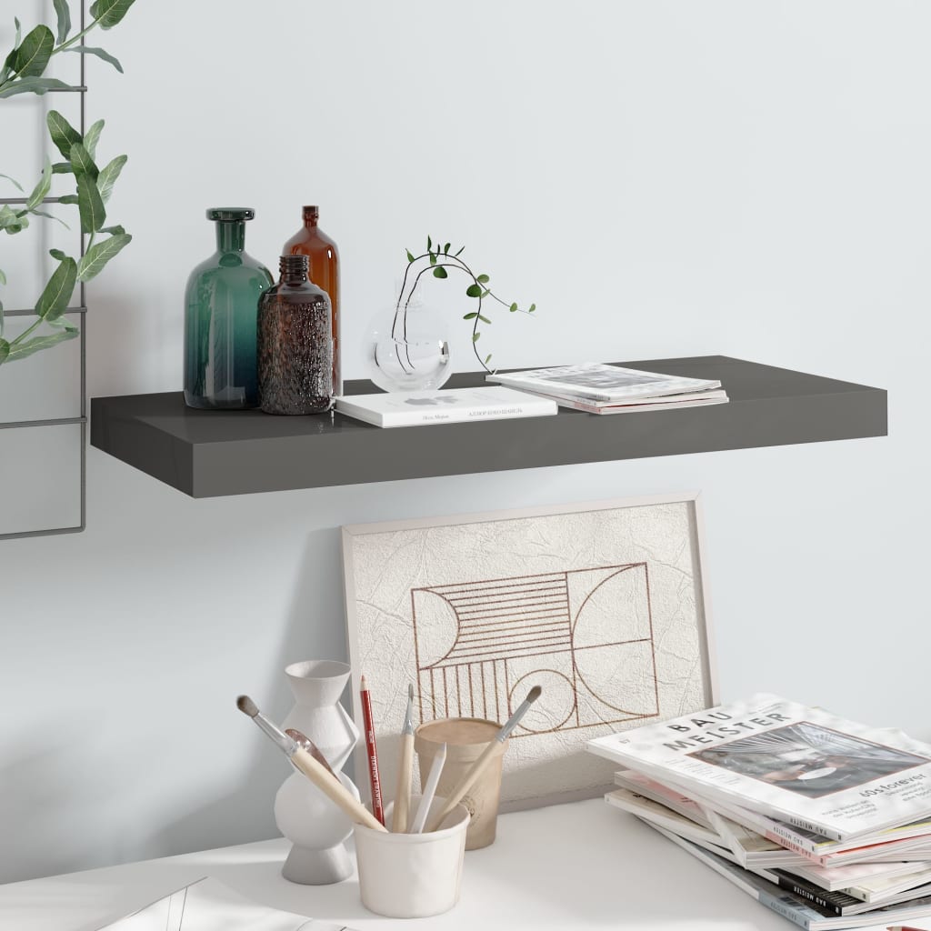 Scaffali A Parete 4 Pz 90X23,5X3,8 Cm In Mdf Grigio Lucido