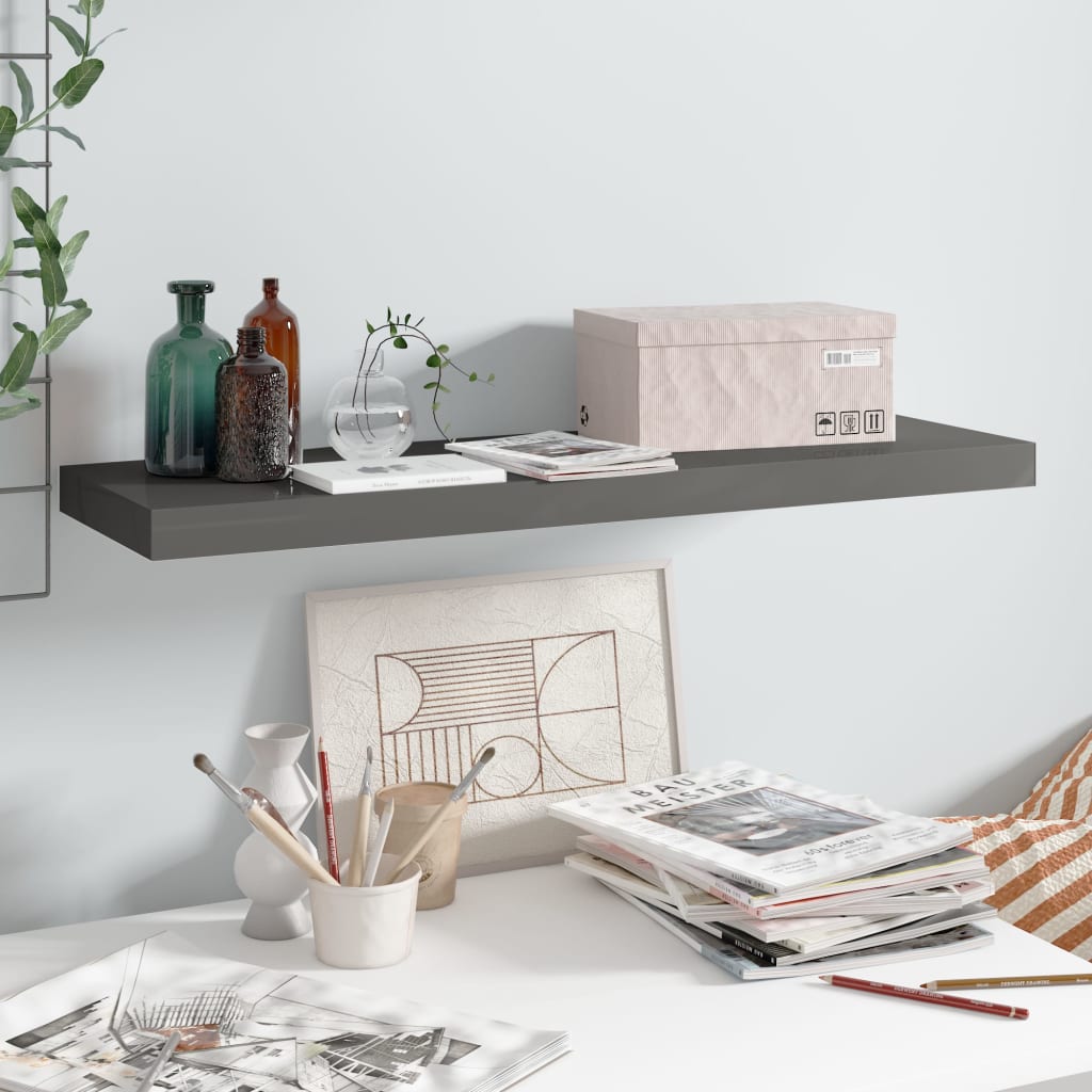 Scaffali A Parete 4 Pz 90X23,5X3,8 Cm In Mdf Grigio Lucido